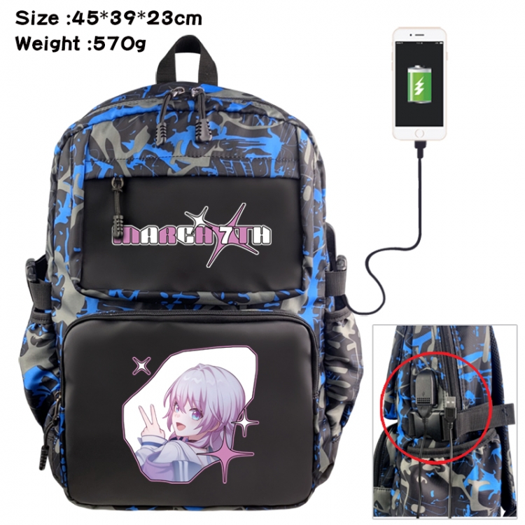 Honkai: Star Rail Anime waterproof nylon camouflage backpack School Bag 45X39X23CM