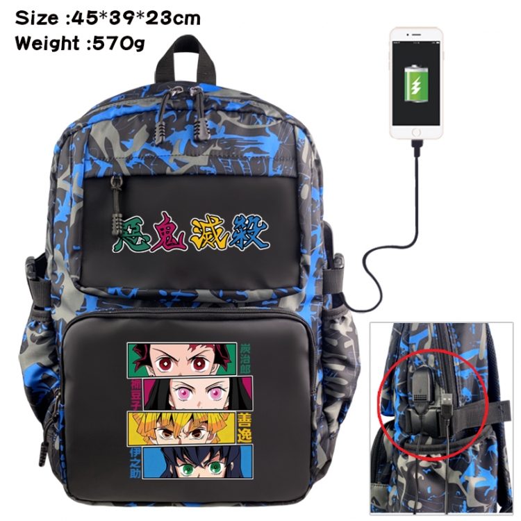 Demon Slayer Kimets Anime waterproof nylon camouflage backpack School Bag 45X39X23CM