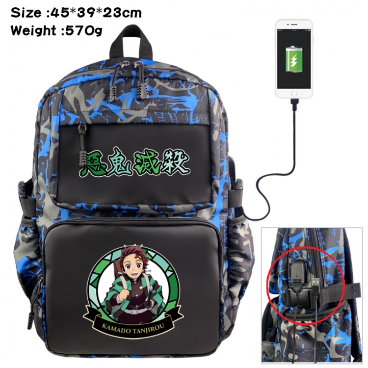 Demon Slayer Kimets Anime waterproof nylon camouflage backpack School Bag 45X39X23CM