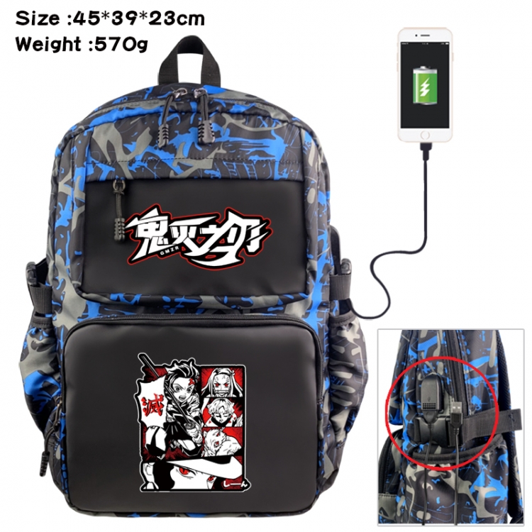 Demon Slayer Kimets Anime waterproof nylon camouflage backpack School Bag 45X39X23CM