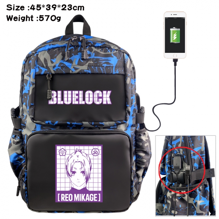 BLUE LOCK Anime waterproof nylon camouflage backpack School Bag 45X39X23CM