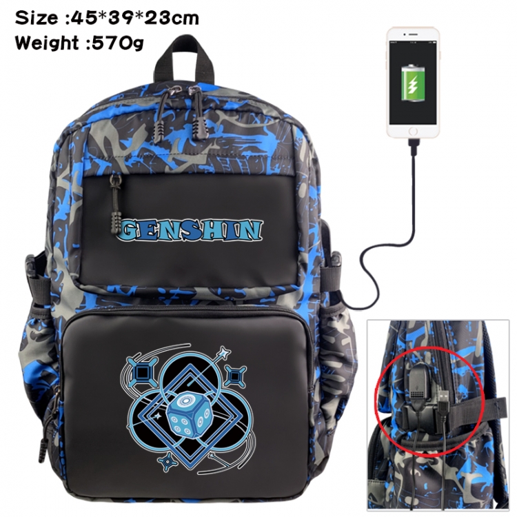 Genshin Impact Anime waterproof nylon camouflage backpack School Bag 45X39X23CM