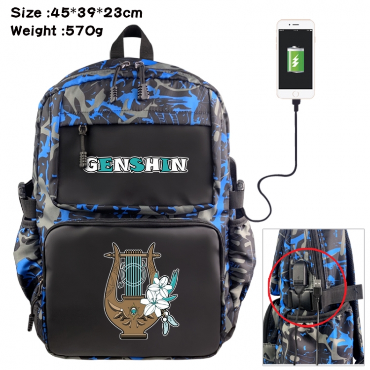 Genshin Impact Anime waterproof nylon camouflage backpack School Bag 45X39X23CM