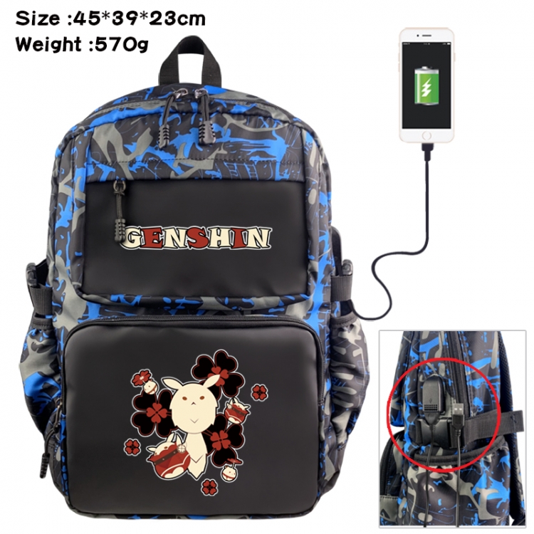 Genshin Impact Anime waterproof nylon camouflage backpack School Bag 45X39X23CM