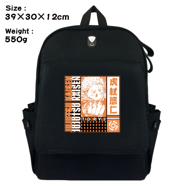 Jujutsu Kaisen Canvas Flip Backpack Student Schoolbag Headphone Hole 39X30X12CM 