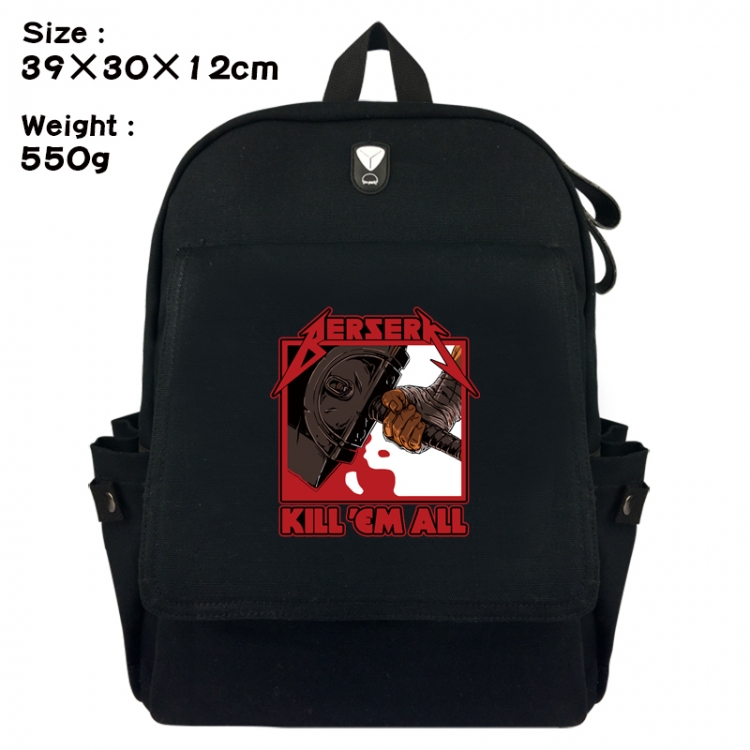 Berserk Canvas Flip Backpack Student Schoolbag Headphone Hole 39X30X12CM