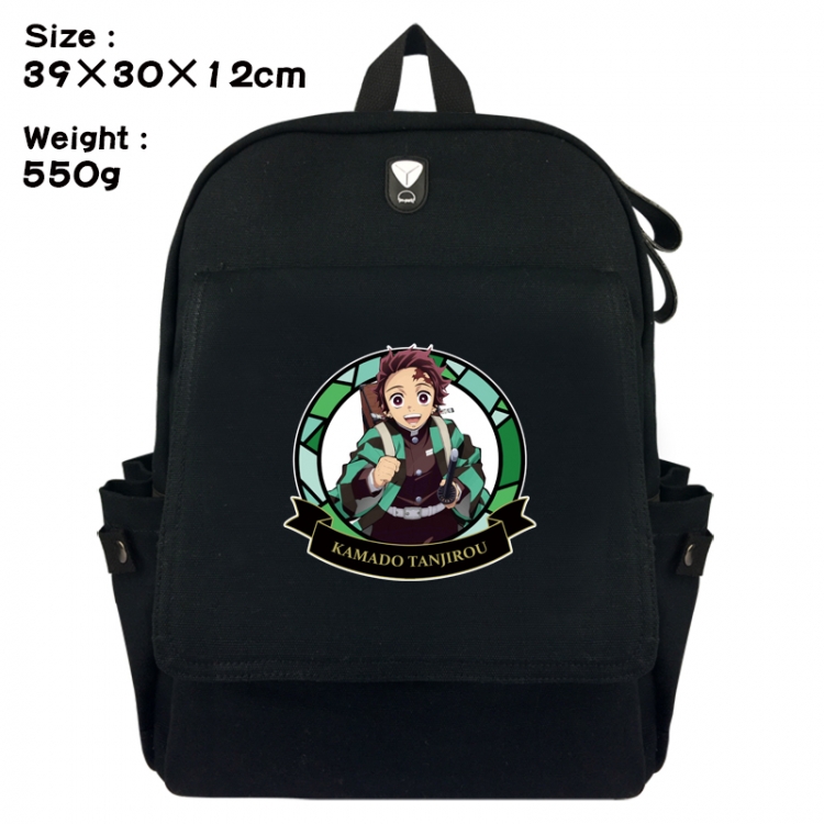 Demon Slayer Kimets Canvas Flip Backpack Student Schoolbag Headphone Hole 39X30X12CM 