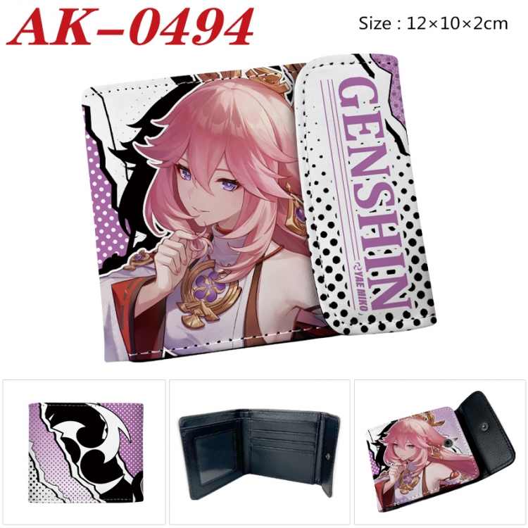 Genshin Impact Anime PU leather full color buckle 20% off wallet 12X10X2CM   AK-0494