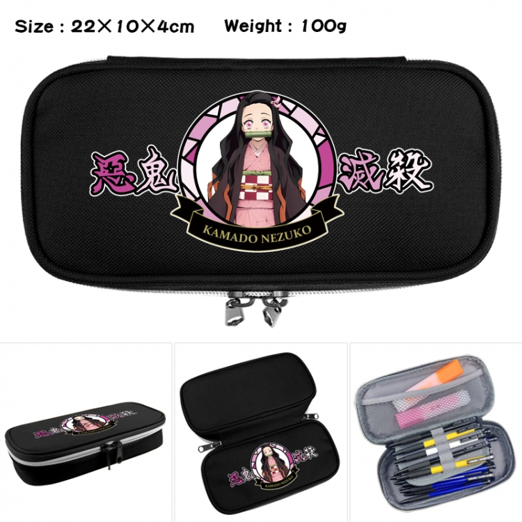 Demon Slayer Kimets Anime Waterproof canvas zipper clamshell pencil case pencil case 22x10x4cm