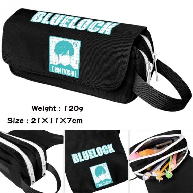 BLUE LOCK  Anime waterproof canvas portable double-layer pencil bag cosmetic bag 21x11x7cm