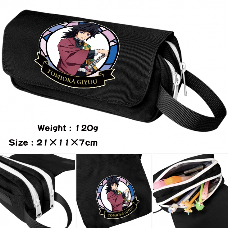 Demon Slayer Kimets Anime waterproof canvas portable double-layer pencil bag cosmetic bag 21x11x7cm