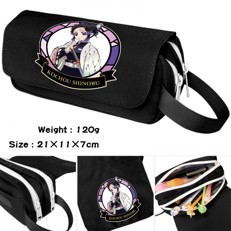 Demon Slayer Kimets Anime waterproof canvas portable double-layer pencil bag cosmetic bag 21x11x7cm