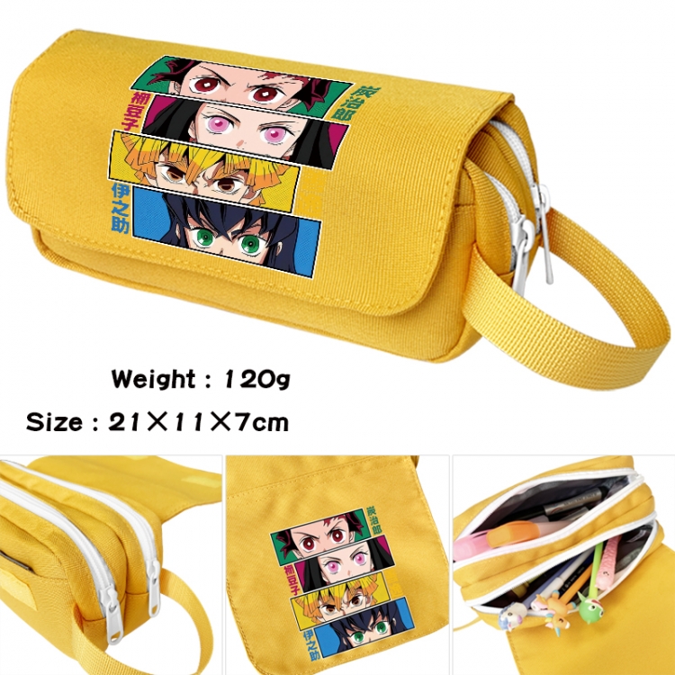 Demon Slayer Kimets Anime waterproof canvas portable double-layer pencil bag cosmetic bag 21x11x7cm