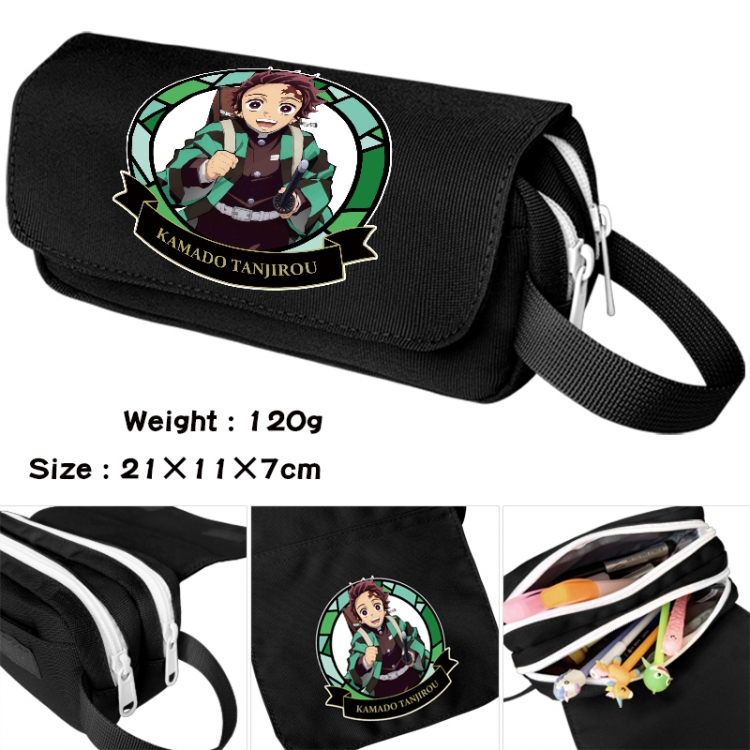 Demon Slayer Kimets Anime waterproof canvas portable double-layer pencil bag cosmetic bag 21x11x7cm