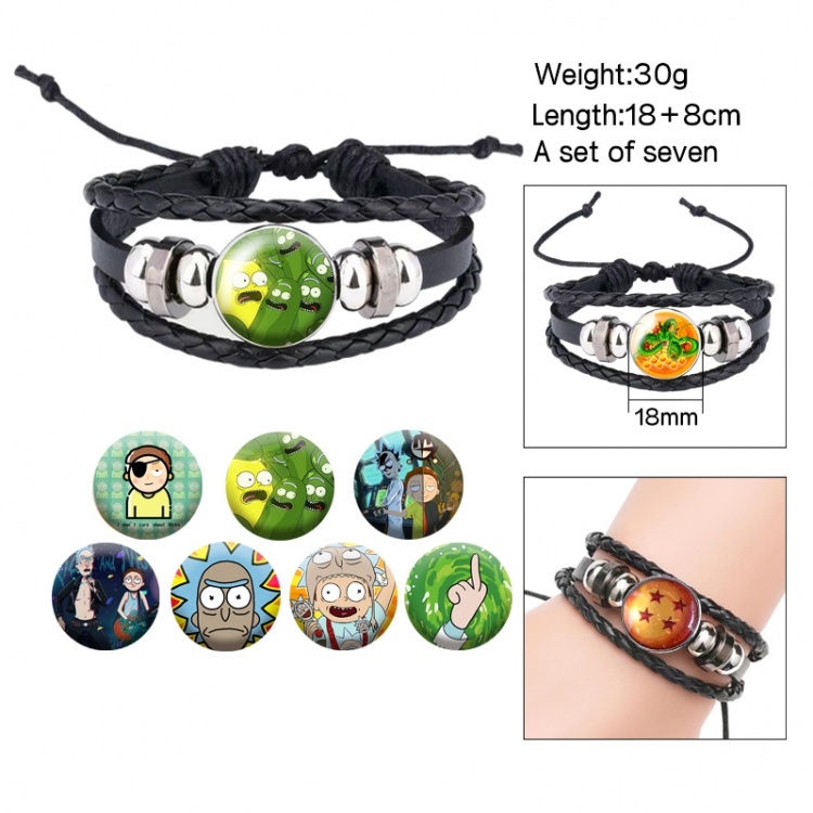 Rick and Morty Anime Freestyle Crystal Leather Rope Bracelet Set