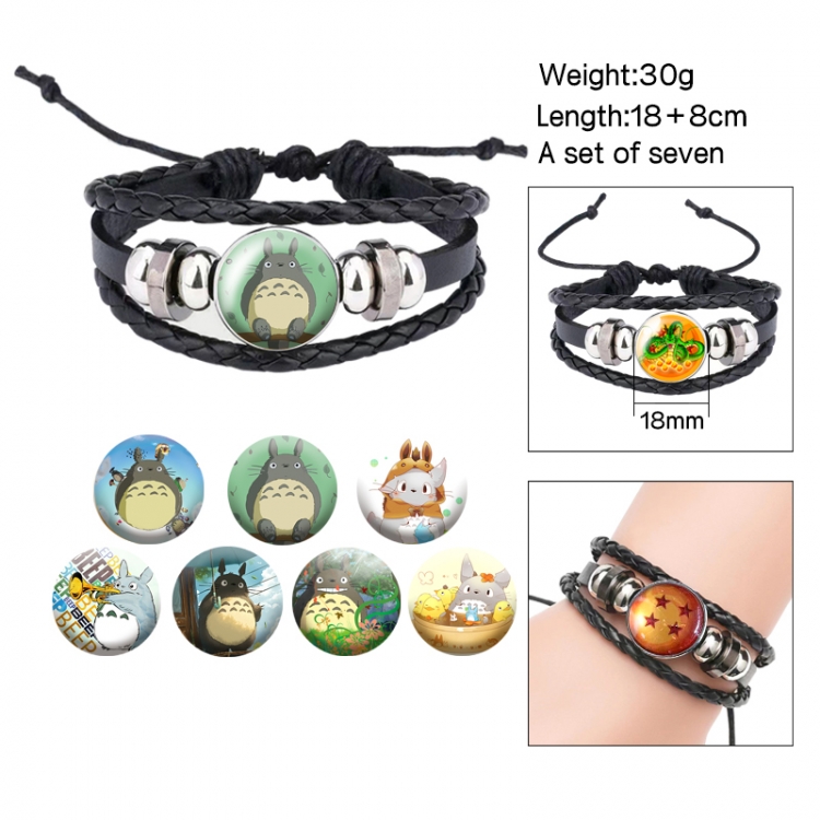 TOTORO Anime Freestyle Crystal Leather Rope Bracelet Set