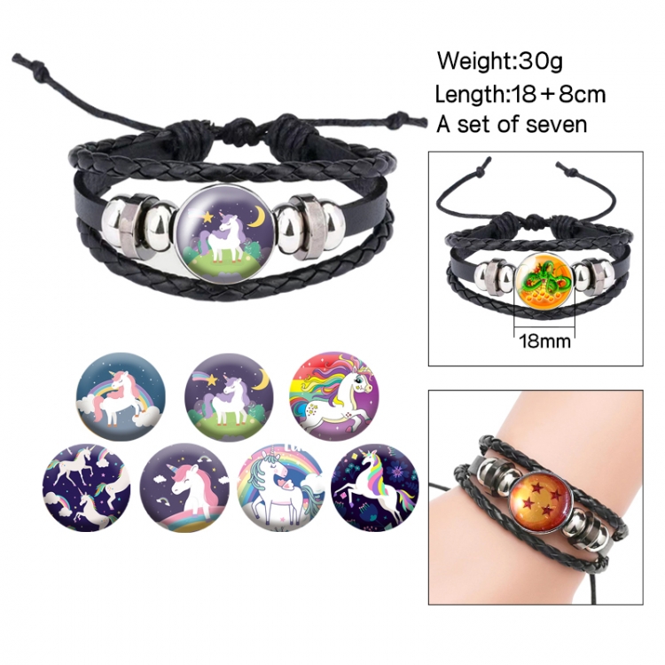 Unicorn Anime Freestyle Crystal Leather Rope Bracelet Set