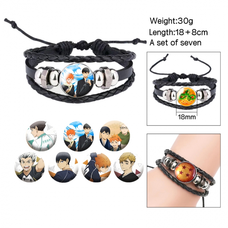 Haikyuu!! Anime Freestyle Crystal Leather Rope Bracelet Set