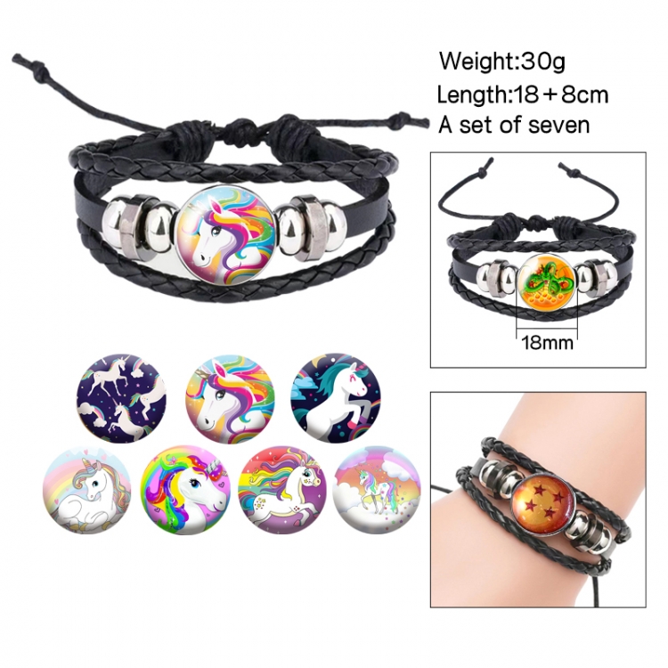 Unicorn Anime Freestyle Crystal Leather Rope Bracelet Set