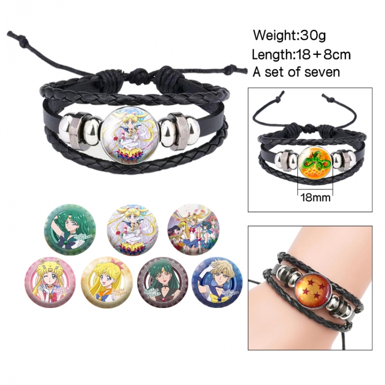 sailormoon Anime Freestyle Crystal Leather Rope Bracelet Set