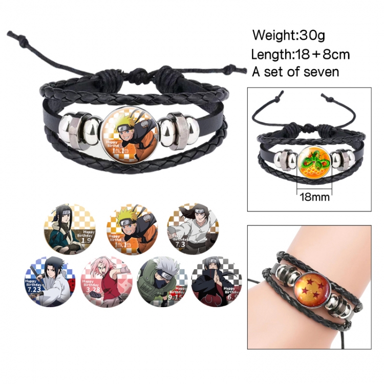 Naruto Anime Freestyle Crystal Leather Rope Bracelet Set