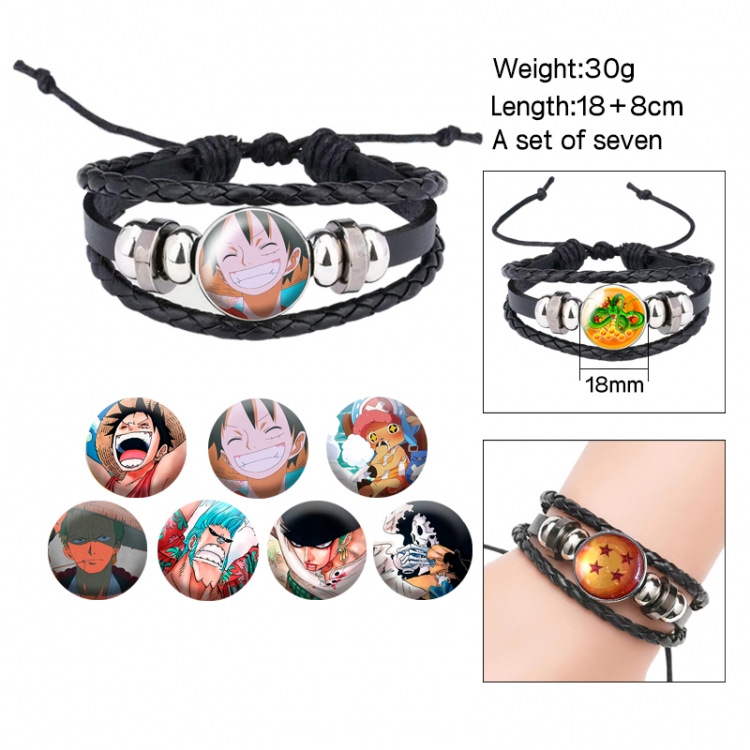 One Piece Anime Freestyle Crystal Leather Rope Bracelet Set
