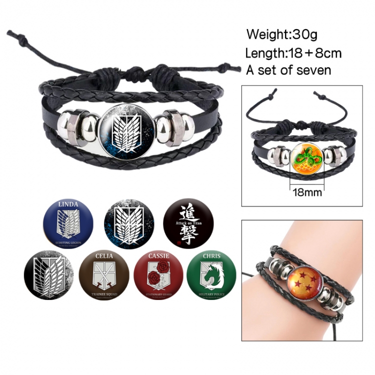 Shingeki no Kyojin Anime Freestyle Crystal Leather Rope Bracelet Set