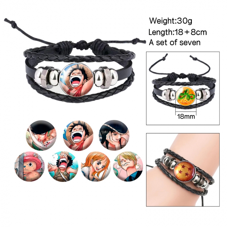 One Piece Anime Freestyle Crystal Leather Rope Bracelet Set