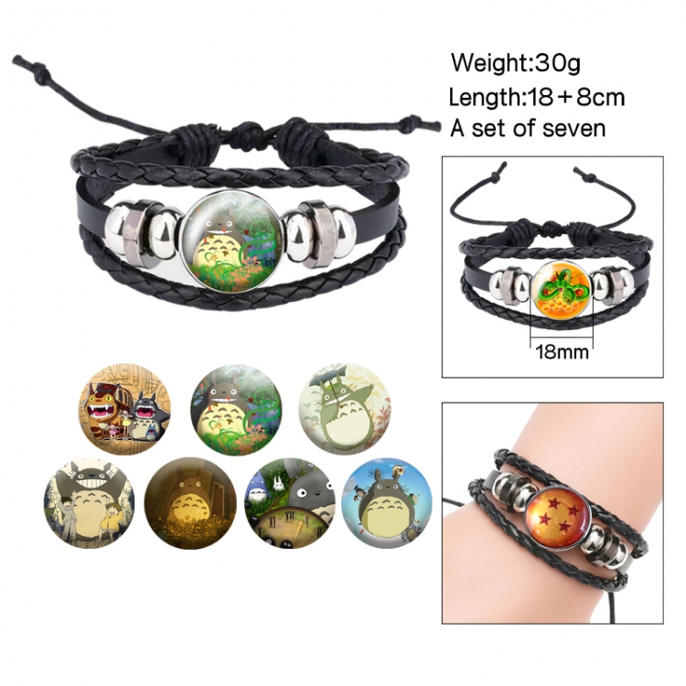 TOTORO Anime Freestyle Crystal Leather Rope Bracelet Set