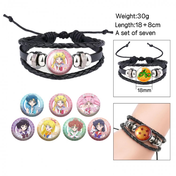 sailormoon Anime Freestyle Crystal Leather Rope Bracelet Set
