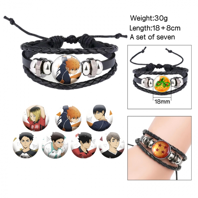 Haikyuu!! Anime Freestyle Crystal Leather Rope Bracelet Set