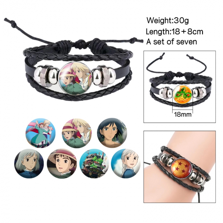 Hauru no ugoku shiro Anime Freestyle Crystal Leather Rope Bracelet Set