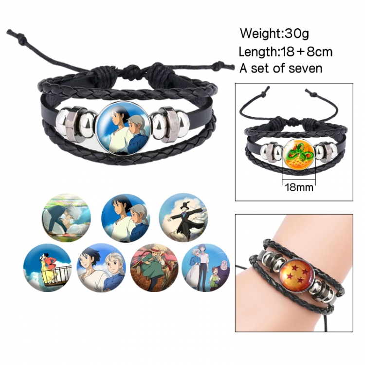 Hauru no ugoku shiro Anime Freestyle Crystal Leather Rope Bracelet Set