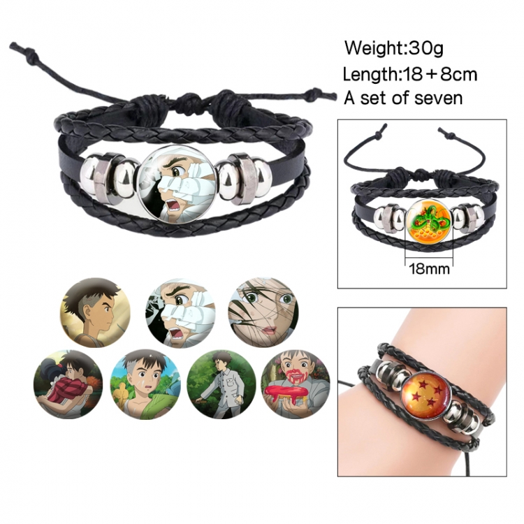 The Boy and the Heron Anime Freestyle Crystal Leather Rope Bracelet Set