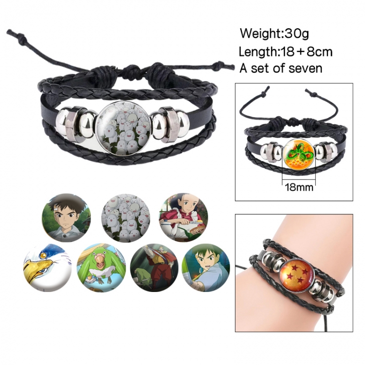 The Boy and the Heron Anime Freestyle Crystal Leather Rope Bracelet Set