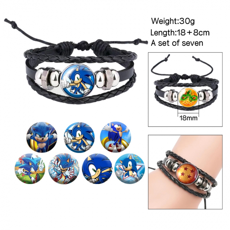 Sonic The Hedgehog Anime Freestyle Crystal Leather Rope Bracelet Set