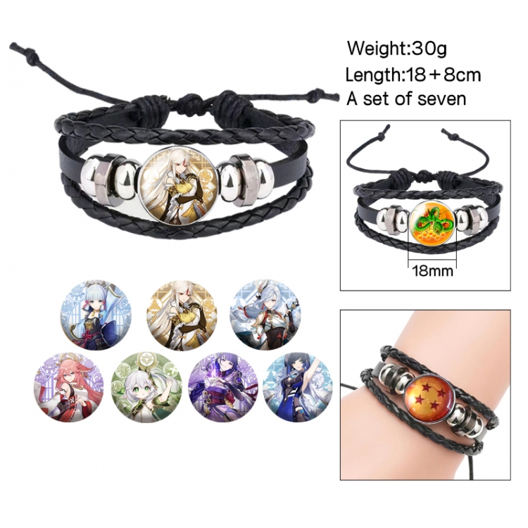 Genshin Impact- Anime Freestyle Crystal Leather Rope Bracelet Set