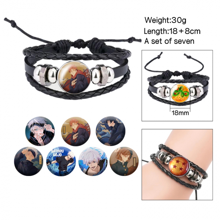 Jujutsu Kaisen Anime Freestyle Crystal Leather Rope Bracelet Set