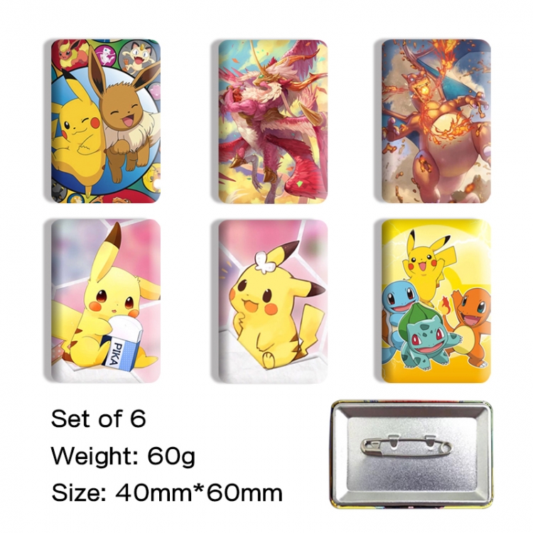 Pokemon Anime square tinplate badge chest badge 40X60CM a set of 6