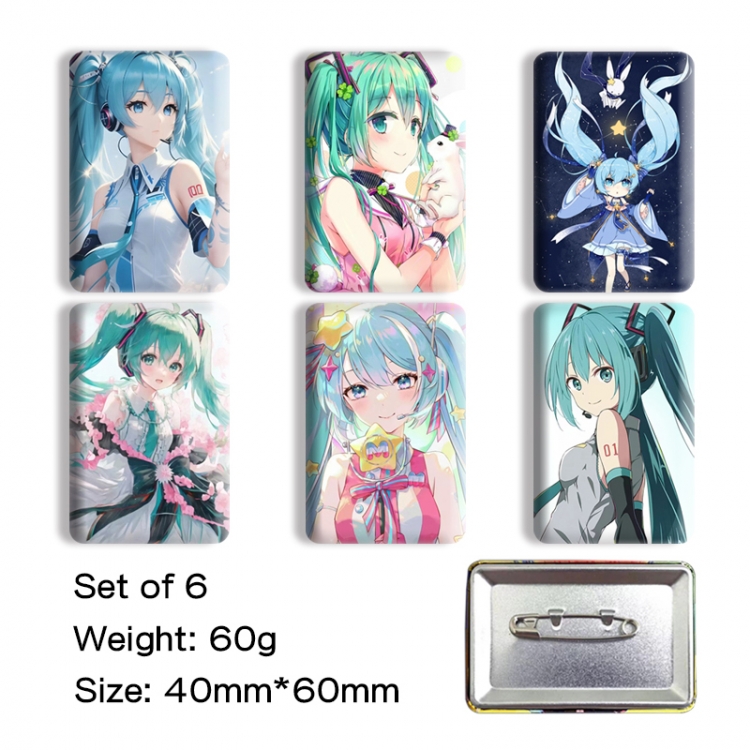 Hatsune Miku Anime square tinplate badge chest badge 40X60CM a set of 6