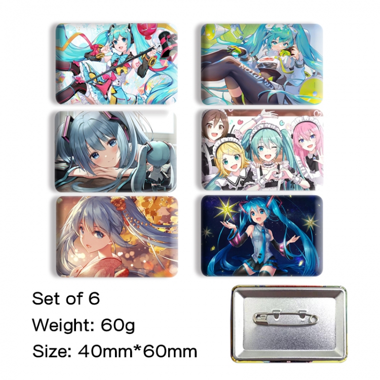 Hatsune Miku Anime square tinplate badge chest badge 40X60CM a set of 6