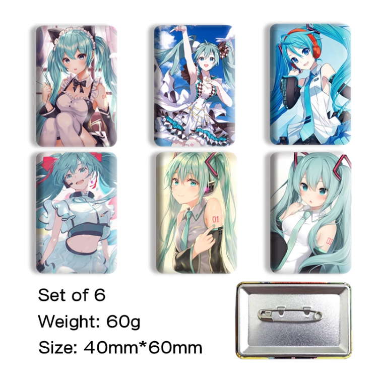 Hatsune Miku Anime square tinplate badge chest badge 40X60CM a set of 6