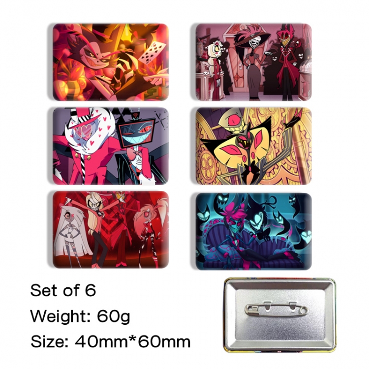 Hazbin Hotel Anime square tinplate badge chest badge 4X6CM a set of 6