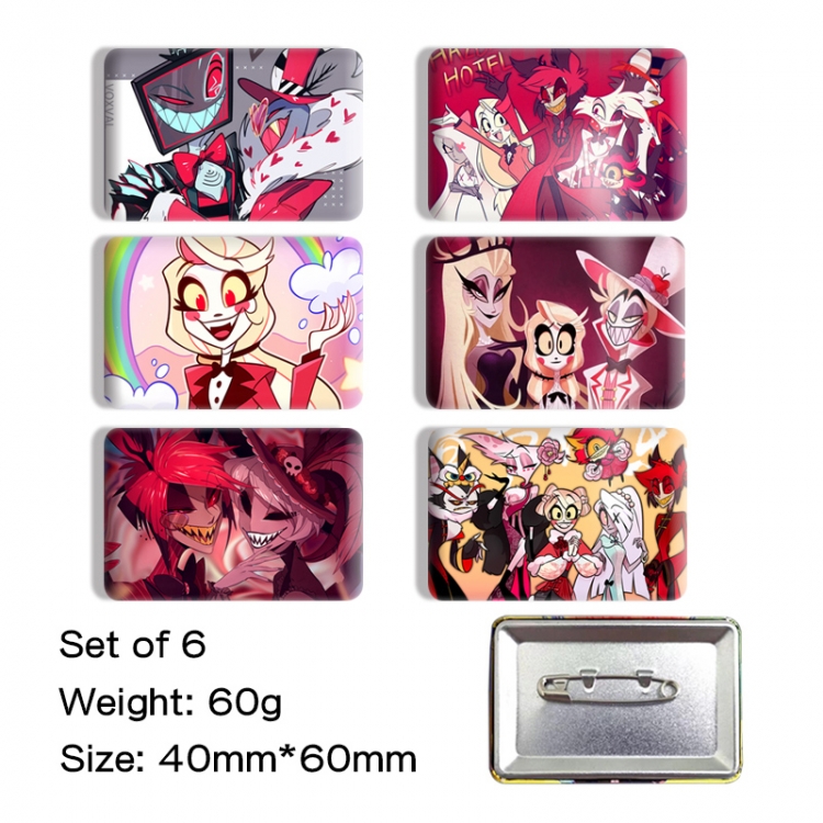 Hazbin Hotel Anime square tinplate badge chest badge 4X6CM a set of 6