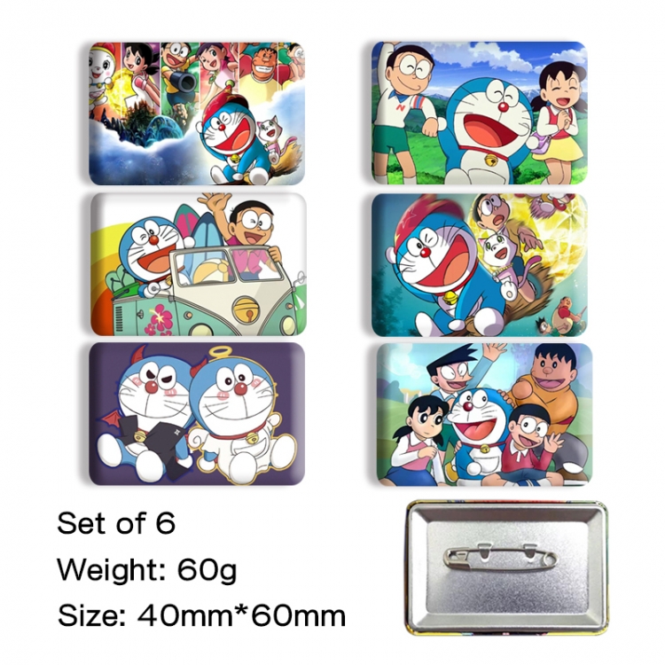 Doraemon Anime square tinplate badge chest badge 4X6CM a set of 6