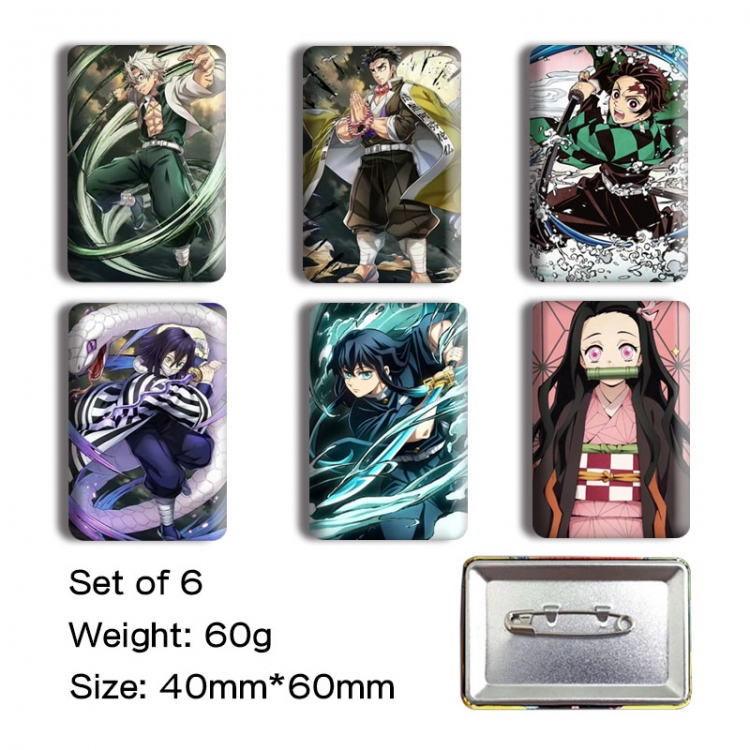 Demon Slayer Kimets Anime square tinplate badge chest badge 4X6CM a set of 6