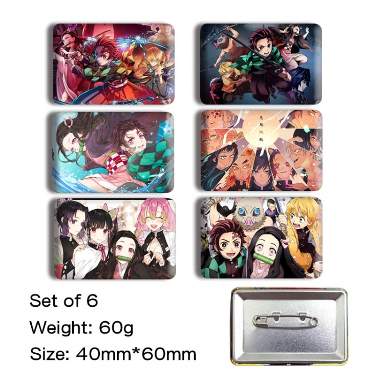 Demon Slayer Kimets Anime square tinplate badge chest badge 40X60CM a set of 6