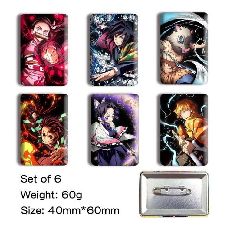 Demon Slayer Kimets Anime square tinplate badge chest badge 40X60CM a set of 6
