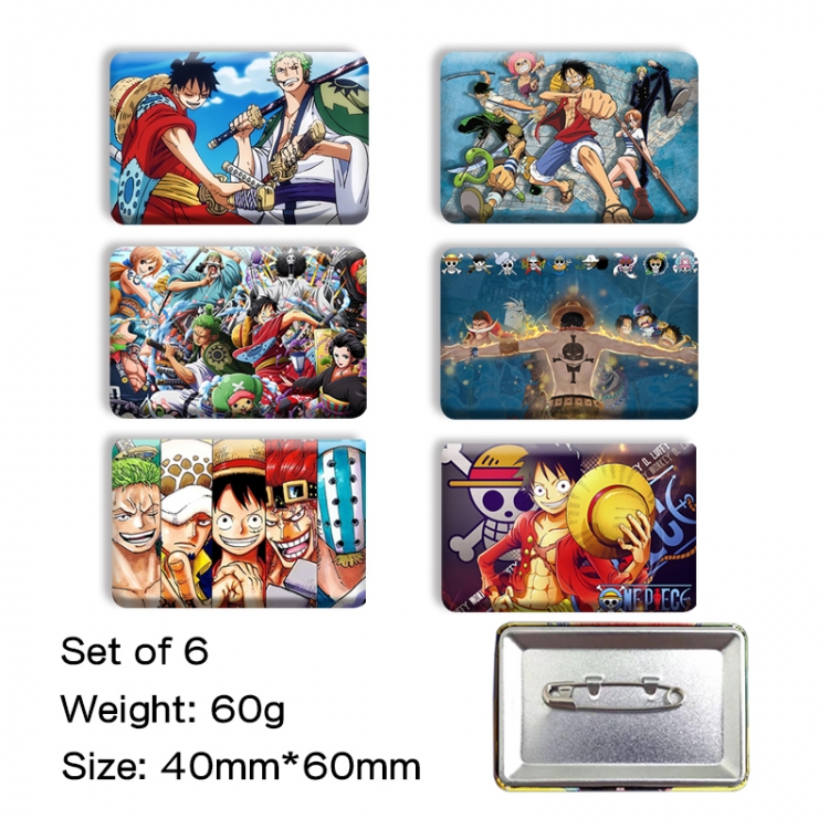 One Piece Anime square tinplate badge chest badge 40X60CM a set of 6