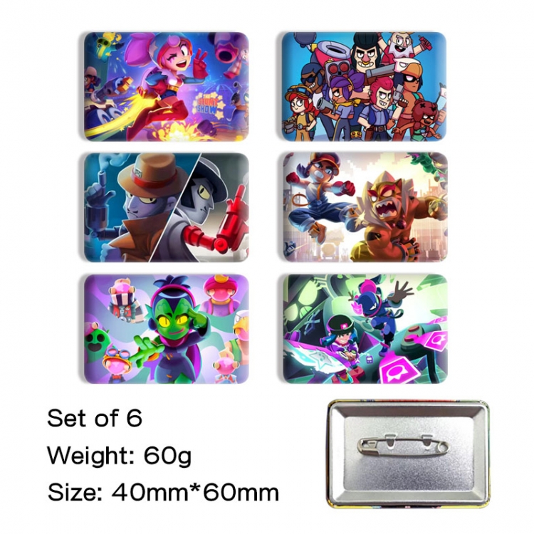 Brawl Stars Anime square tinplate badge chest badge 4X6CM a set of 6